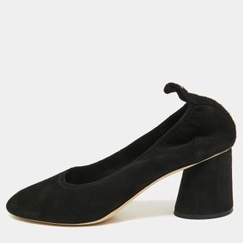 Pre Owned Tory Burch Black Suede Block Heel Pumps Size 40.5