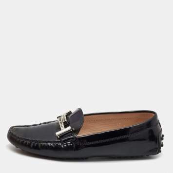 Pre Owned Tod's Black Patent Leather Slip On Loafers Size 37