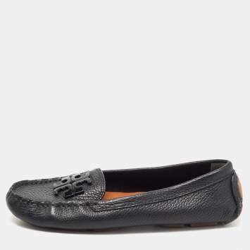 Pre Owned Tory Burch Black Leather Lowell Slip On Loafers Size 36.5