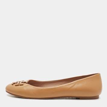 Pre Owned Tory Burch Brown Leather Lowell Ballet Flats Size 37