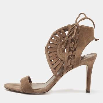 Pre Owned Tory Burch Brown Suede Ankle Strap Sandals Size 36.5
