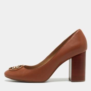 Pre Owned Tory Burch Brown Leather Janey Pumps Size 40
