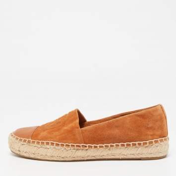 Pre Owned Tory Burch Brown Suede and Leather Espadrille Flats Size 38 