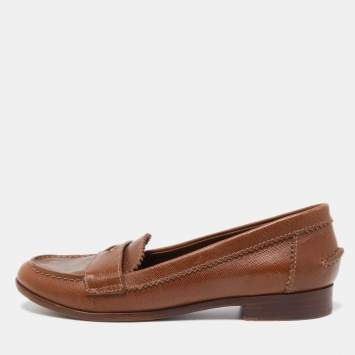 Pre Owned Tory Burch Brown Leather Penny Loafers Size 38.5