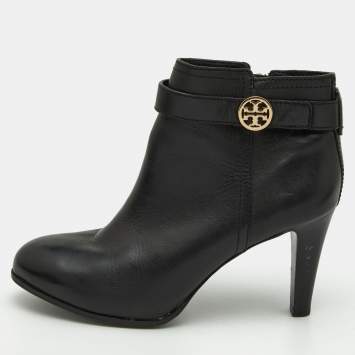 Pre Owned Tory Burch Black Leather Ankle Boots Size 39