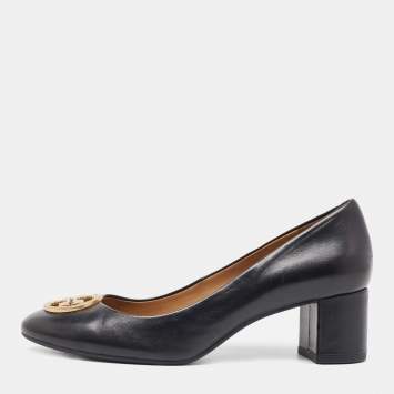 Pre Owned Tory Burch Black Leather Chelsea Pumps Size 38.5