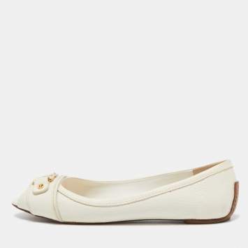 Pre Owned Tory Burch Off White Leather Cline Peep Toe Flats Size 38
