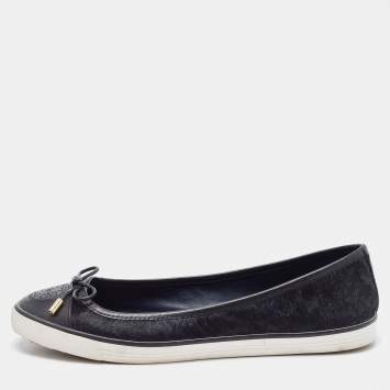 Pre Owned Tory Burch Black Calf Hair and Leather Cap Toe Skyler Flats Size 39