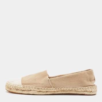 Pre Owned Tory Burch Beige/White Canvas Cap Toe Espadrille Flats Size 37