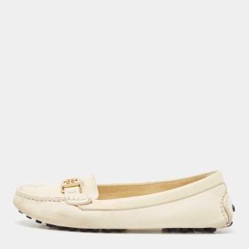 Pre Owned Tory Burch Cream Leather Kendrick Loafers Size 38