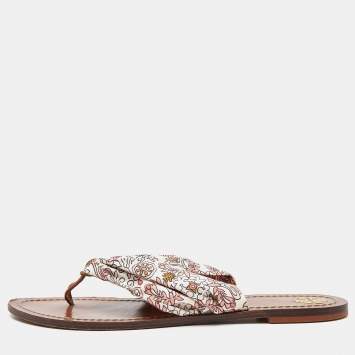 Pre Owned Tory Burch Multicolor Print Satin Carson Thong Sandals Size 41