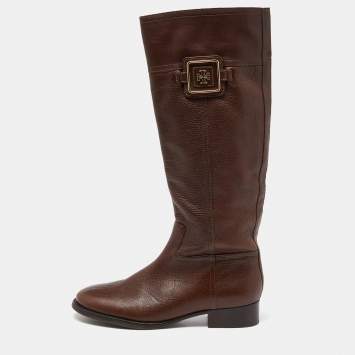 Pre Owned Tory Burch Brown Leather Knee Length Boots Size 39