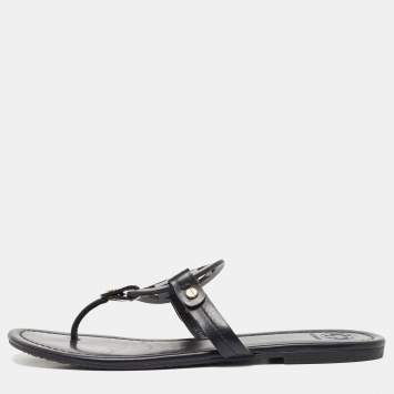 مملوكة مسبقًا Tory Burch Black Leather Miller Flat Thong Sandals Size 39.5