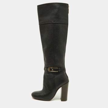 Pre Owned Tory Burch Black Leather Knee Length Boots Size 35.5