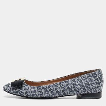 مملوكة مسبقًا Tory Burch Blue/White Canvas Ballet Flats Size 38.5