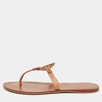 مملوكة مسبقًا Tory Burch Brown Leather Miller Thong Flats Size 36.5