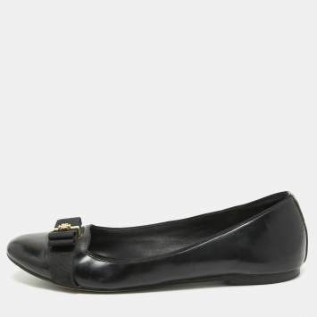 Pre Owned Tory Burch Black Patent Leather Bow Ballet Flats Size 39
