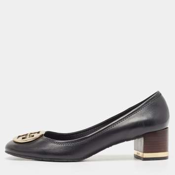 Pre Owned Tory Burch Black Leather Amy Pumps Size 40.5