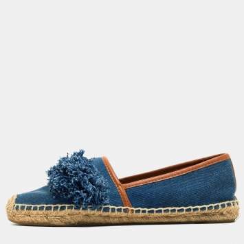 Pre Owned Tory Burch Blue Denim Shaw Espadrille Flats Size 38