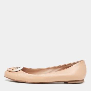 Pre Owned Tory Burch Pink Leather Claire Ballet Flats Size 37.5