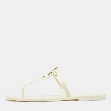 Pre Owned Tory Burch Ivory Rubber Mini Miller Thong Flats Size 37.5