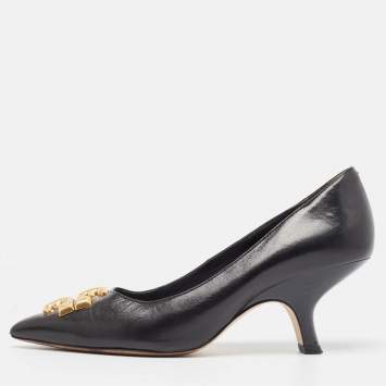 Pre Owned Tory Burch Black Leather Eleanor Pointed Toe Pumps Size 36