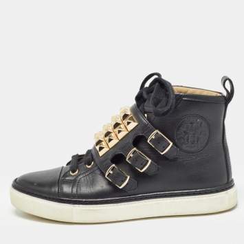 مملوكة مسبقًا Hermes Black Leather Lennox High Top Sneakers Size 36