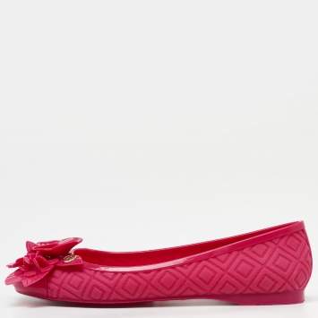 Pre Owned Tory Burch Red Rubber Bow Ballet Flats Size 35