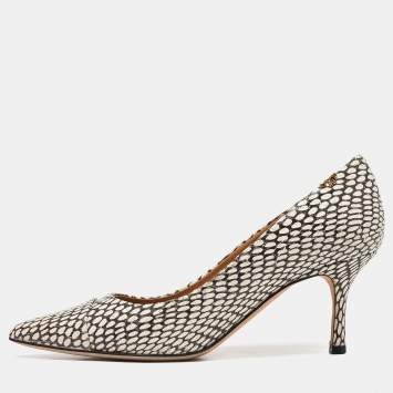 Pre Owned Tory Burch White/Black Snakeskin Embossed Leather Penelope Pumps Size 35.5