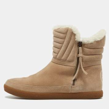 Pre Owned Tory Burch Grey Suede and Fur Ankle Boots Size 38.5