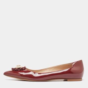 Pre Owned Tory Burch Brown Patent Leather Ballet Flats Size 37.5