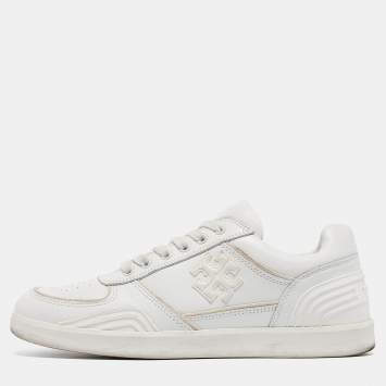 Pre Owned Tory Burch White Leather Low Top Sneakers Size 39