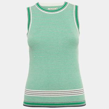Pre Owned Tory Sport Green Striped Stretch Knit Sleeve Tank Top XS