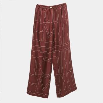 Pre Owned Toteme Burgundy Monogram Silk PJ Trousers XS