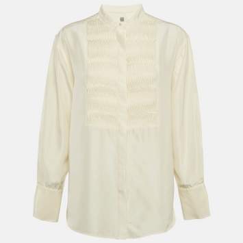 Pre Owned Toteme Cream Silk Pleated Long Sleeve Shirt M
