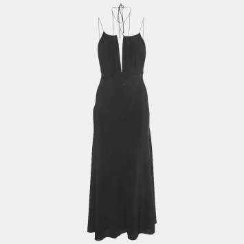 Pre Owned Toteme Black Silk Gathered Halter Neck Maxi Dress S