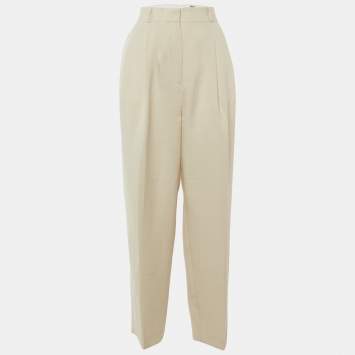 Pre Owned Toteme Cream Crepe Pleated Trousers S/Waist 31"