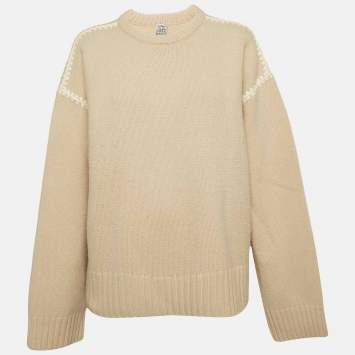 Pre Owned Toteme Beige Embroidered Wool and Cashmere Knit Sweater S