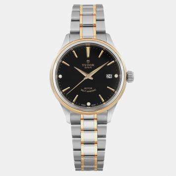 Pre Owned Tudor Black 18k Yellow Gold Steel  Style 12103 Automatic Women's Wristwatch 28mm