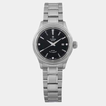 Pre Owned Tudor Black Diamond Stainless Steel Style 12100-0004 Automatic Women's Wristwatch 28 mm