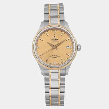 Tudor Champagne Diamond Yellow Gold Stainless Steel Style 12303-0004 Automatic Women's Wristwatch 34 mm 