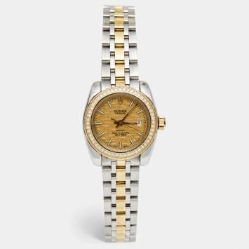 Pre Owned Tudor Champagne 18K Yellow Gold Stainless Steel Classic Date 22023-0012 Women's Wristwatch 28 mm
