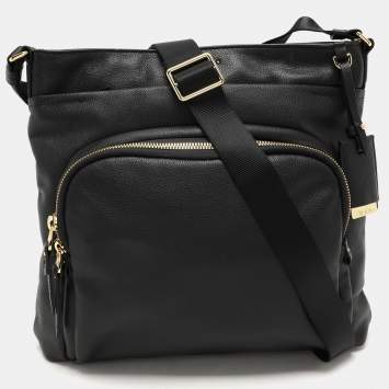 Pre Owned TUMI Black Leather Voyageur Messenger Bag