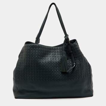 Pre Owned TUMI Dark Green Leather Shopper Tote