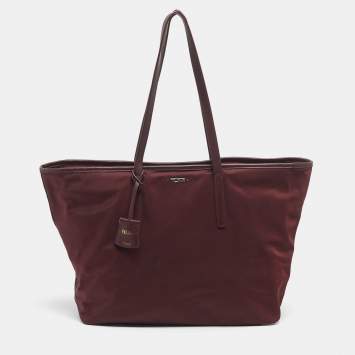Pre Owned TUMI Burgundy Leather and Nylon Voyageur Everyday Tote