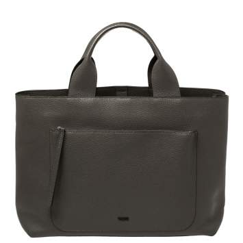 Pre Owned TUMI Dark Grey Grain Leather Front Pocket Tote