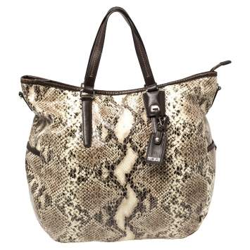 Pre Owned TUMI Brown/Beige Python Effect Leather Zip Shoulder Bag 