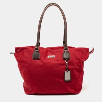 Pre Owned TUMI Red Nylon and Leather Shopper Tote 