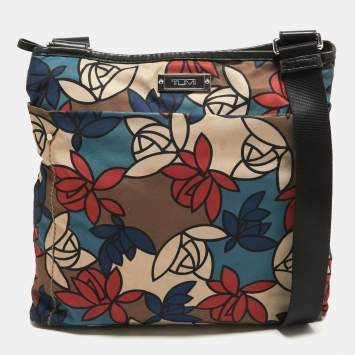 Pre Owned TUMI Multicolor Printed Nylon and Leather Zip Messenger Bag