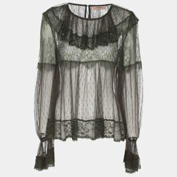 Pre Owned Twinset Green Knitted Lace Long Sleeve Tops M